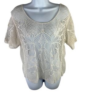 Brave Soul Boutique Crochet Top Floral Lace Cream sz L